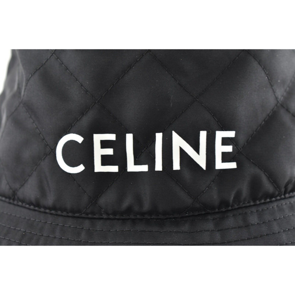 Celine Paris Black Quilted White Logo Nylon Twill Orange Sun Bucket Hat M Medium main image 9